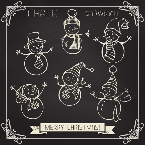 Chalk Snowmen Winter Scene Vector Image