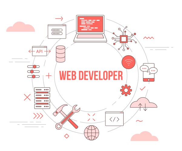Web or website developer concept with icon set vector image