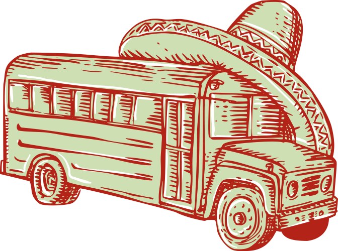 Sombrero school bus etching Vector Image