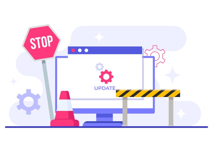 Computer with software update screen flat system vector image