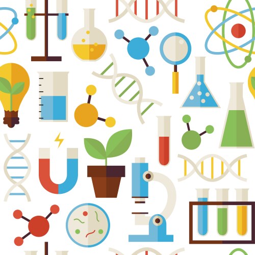 Flat seamless pattern science and research objects vektorbild