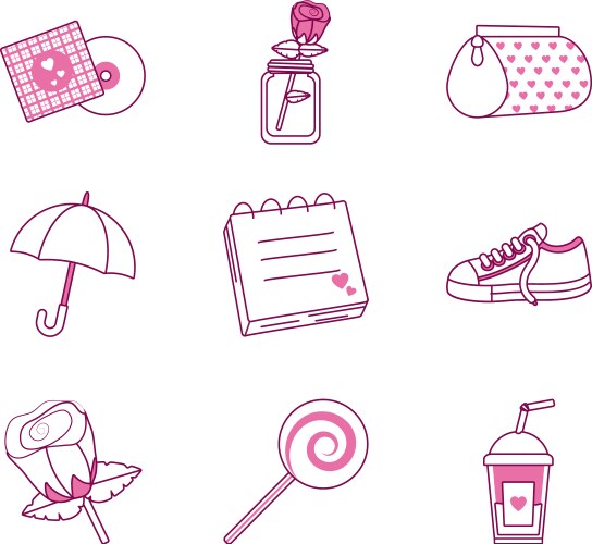 Isolated cute objects half line color style vector image