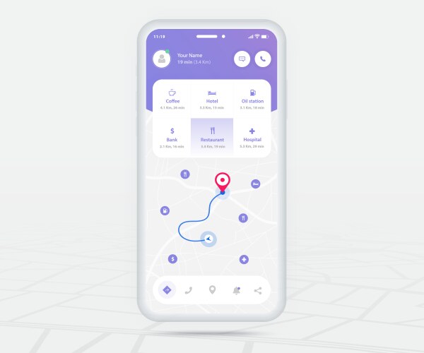 Map gps navigation app ux ui concept mobile vector image