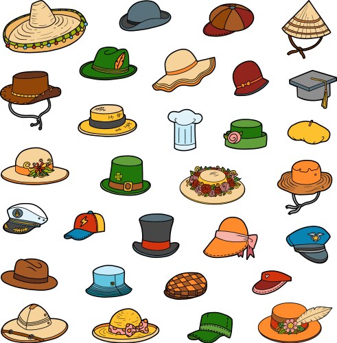 Cartoon Hats & Accessories Collection Vector Image