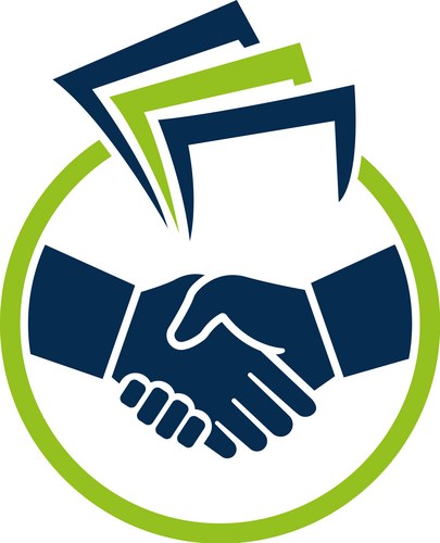 Handshake paper document logo design for business Vector Image