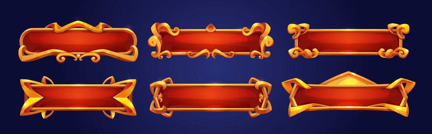 Red medieval ui game menu elements buttons set Vector Image