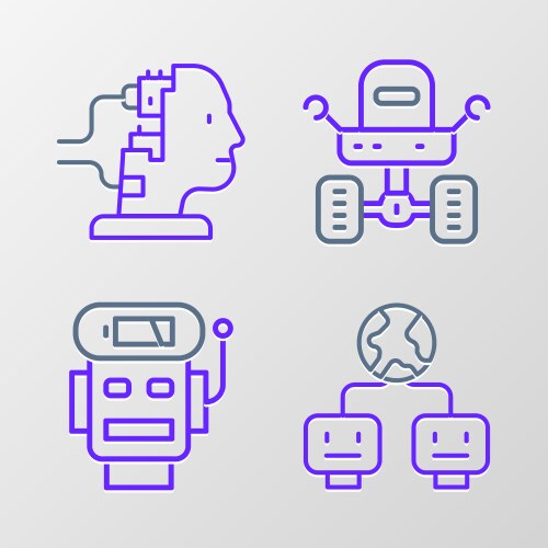 Set line artificial intelligence robot low vector image