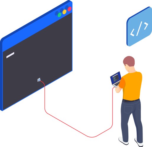 socket coding isometric composition vector image