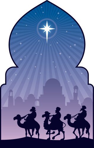 Three wise men riding camels Royalty Free Vector Image