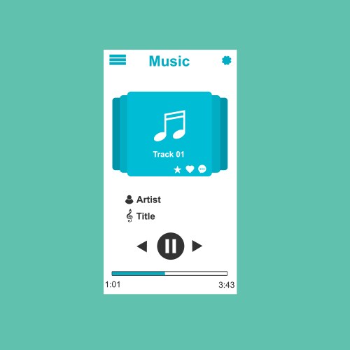 Media player application app template with flat vector image