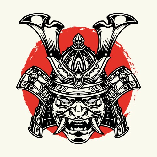 Samurai Mask - Red Sun Motif Vector Image