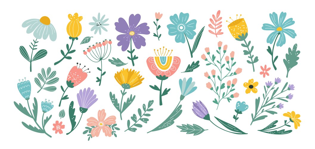 Floral Spring Pattern - Flowers & Leaves Vector Image