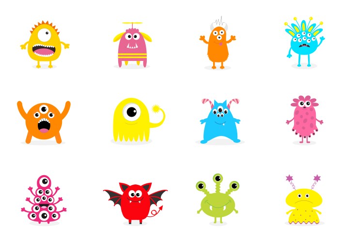 Cute Monster Cartoon Set Vector Image