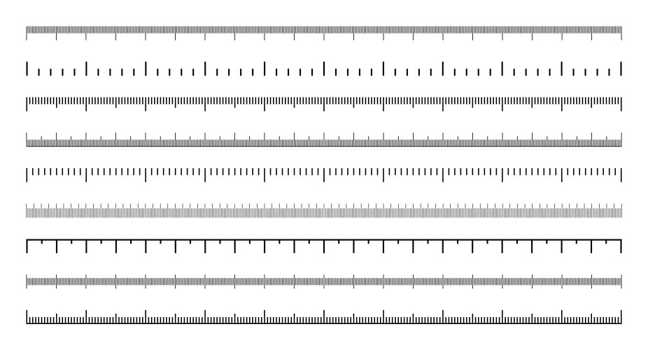 Various measurement scales with divisions vector image