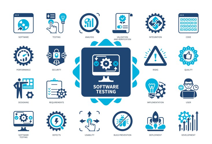 Software Testing Icon Set - Solid Style vector image