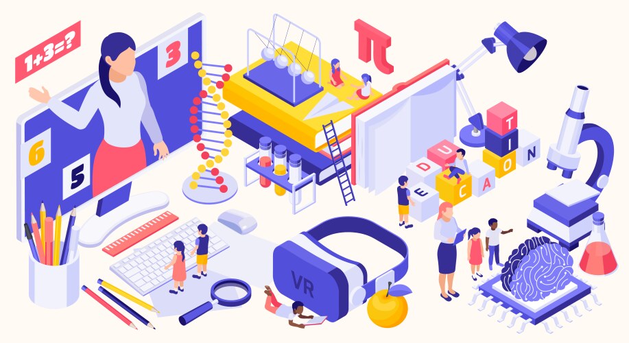 Isometric flat design for online education Vector Image