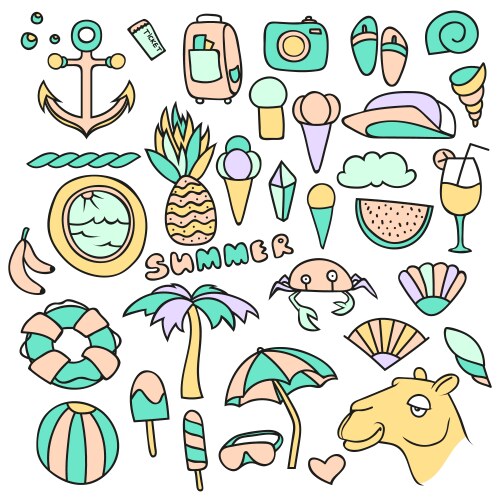 Set of isolated objects background with summer vector image
