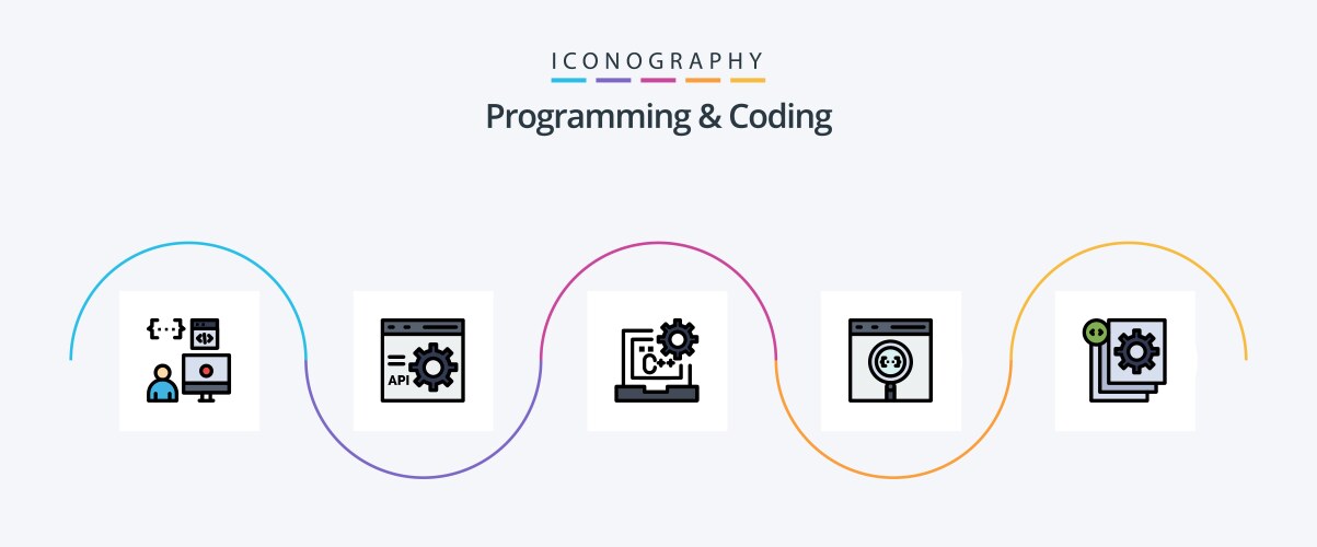 Programming and coding line filled flat 5 icon vector image