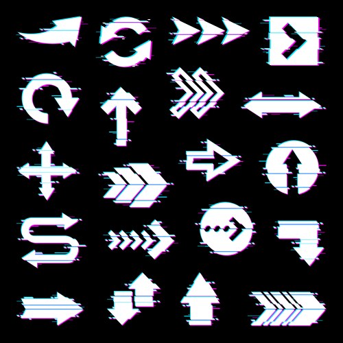 Arrows and pointers set with screen glitch effect vector image