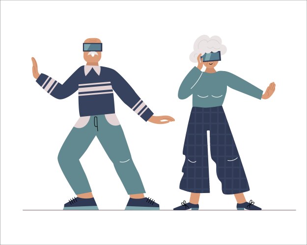Elderly Couple Using VR Glasses Vector Image