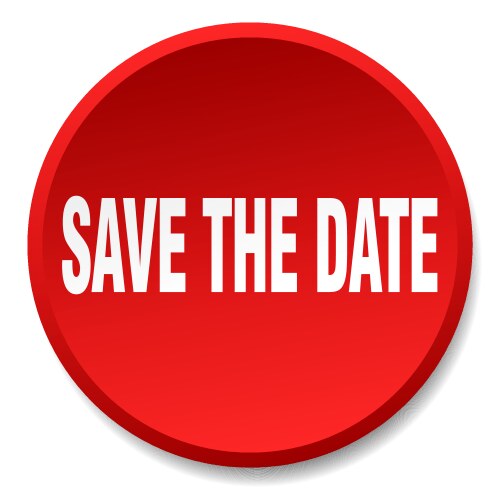 Save the date red round flat isolated push button vector image