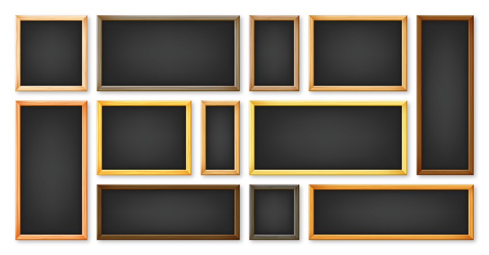 realistic various chalkboards in a wooden frame vector image