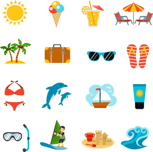 Summer icons set - flamingo design cards poster Vector Image
