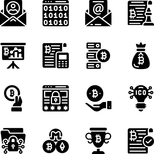 Bitcoin web and blockchain strategy solid icons vektorbild