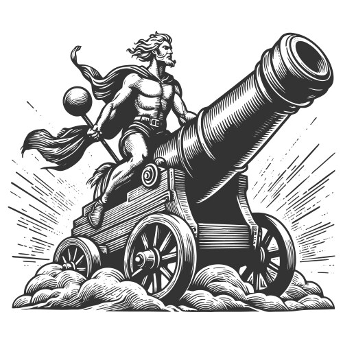 Epic warrior riding a giant cannon Vector Image