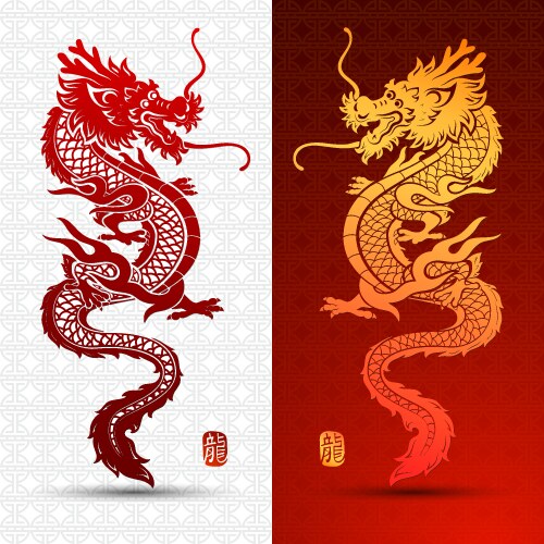 Black and white chinese dragon Royalty Free Vector Image