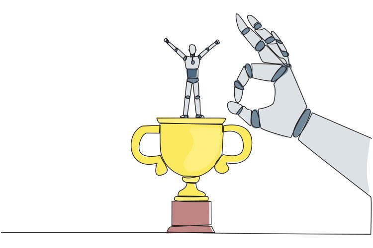 Single continuous line drawing the smart robot Vector Image