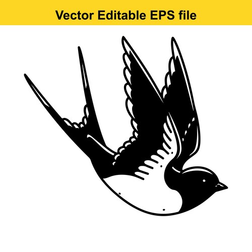 Black & White Swallow Bird Art Vector Image