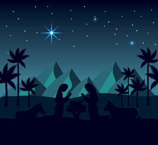 Nativity Scene - Joseph, Mary, and Jesus in the De Vector Image