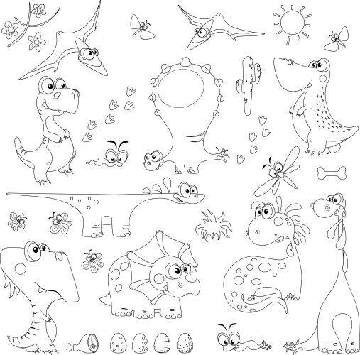 Cute Dinosaur Outline Coloring Pages Vector Image