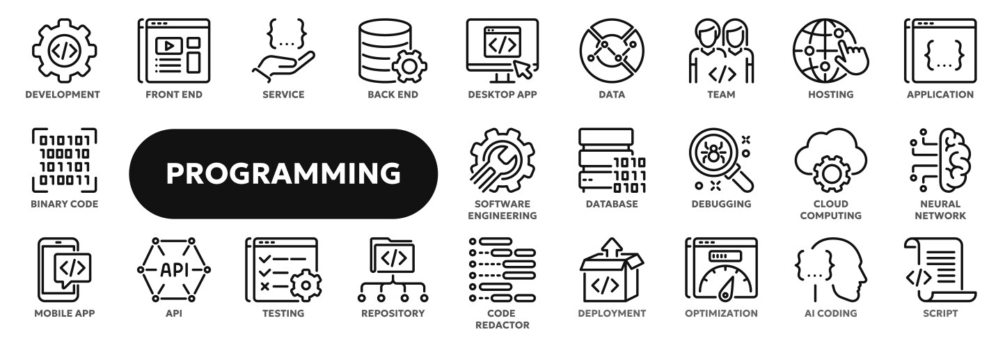Programming & Coding Line Icons vector image