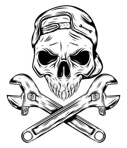 Skull with Wrenches - Head Gear Vector Image