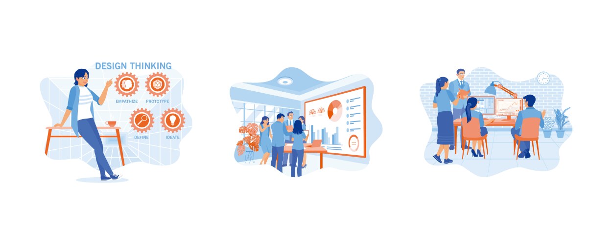 Front end development team develops ui and ux vector image