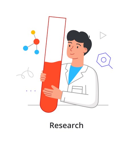 Cheerful male scientist is working on medical vector image