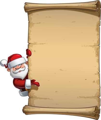 Happy santa scroll blank label pointing Royalty Free Vector