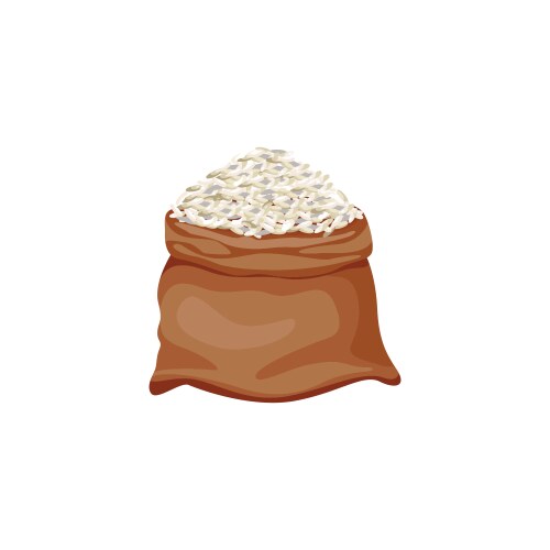 Brown rice bag - isolated open burlap sack full Vector Image