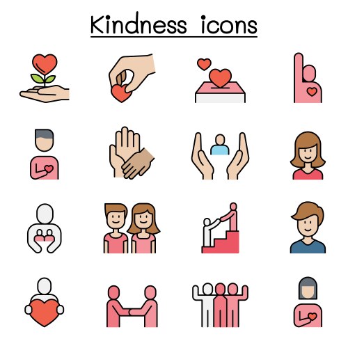 Kindness care volunteer icon set in colorline Vector Image
