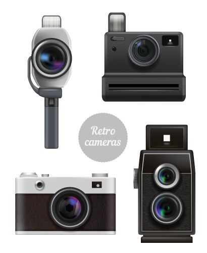 Retro cameras vintage electronic professional Vector Image