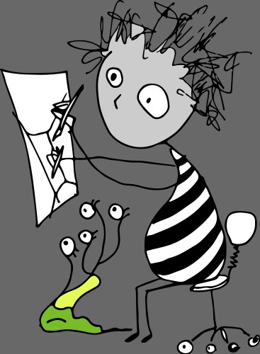 Cartoon Artist with Alien Vector Image