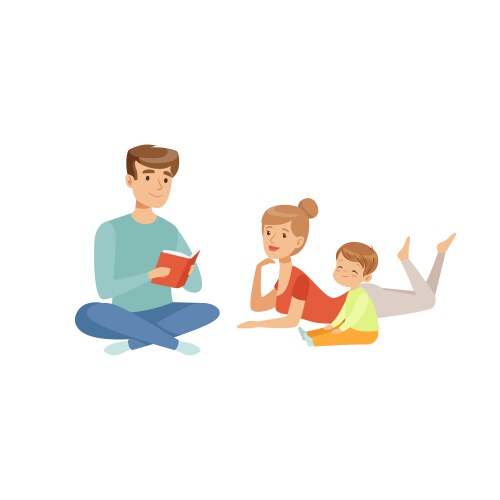 family reading a book together happy vector image