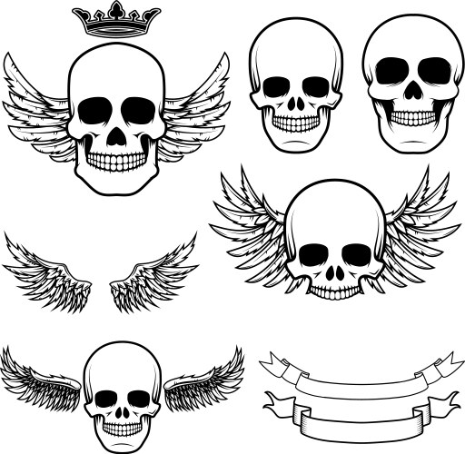 Biker theme labels skulls with wings Vector Image