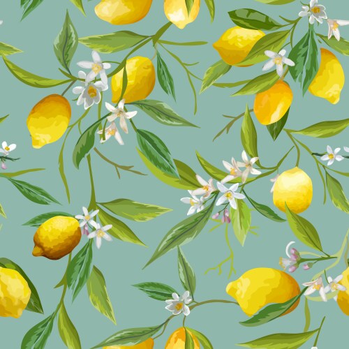 Seamless tropical fruits pattern orange lemon Vector Image
