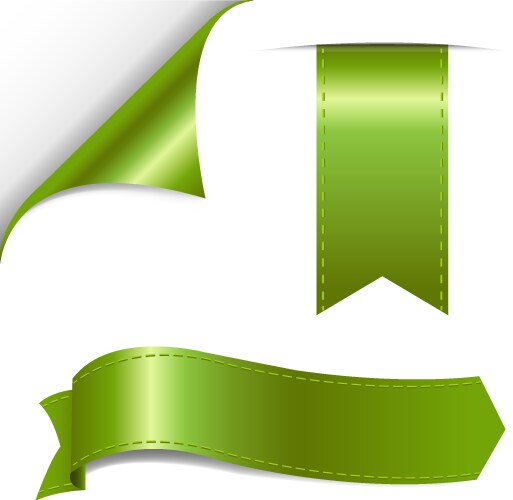 Big green ribbons set transparent background Vector Image
