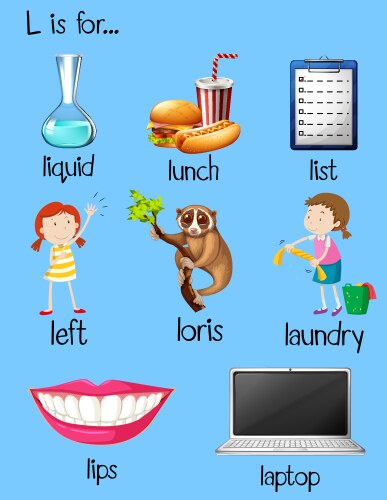 Many words begin with letter l vector image