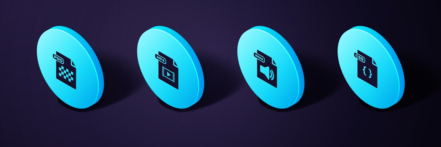 Set isometric css file document wma mp4 and png vector image