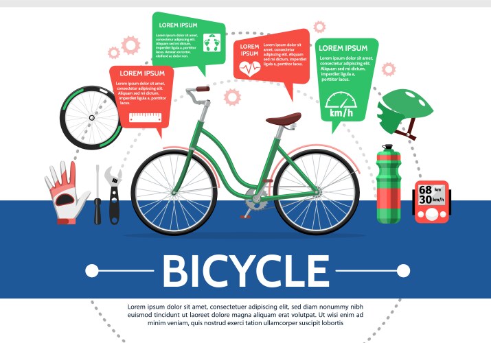 flat bicycle elements composition vector image